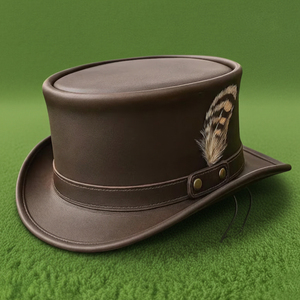 Premium quality custom made Handmade Brown Leather <b>Top</b> Hat Victorian Steampunk <b>Feather</b> Accent - Product Image 4