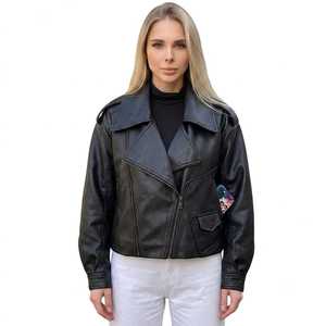 Wholesale Custom Logo <b>Women</b> Black Leather Jacket Streetwear Motorcycle Biker Outerwear OEM Y2K Moto <b>Coat</b> - Product Image 1