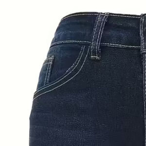 Shorts de Mezclilla Azul Oscuro de Cintura Alta para Hombre, Casuales, de Color Sólido, con Botones, de Algodón Tejido Transpirable - Product Image 4