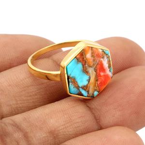 2025 femmes personnalisé 12MM hexagone diamant Mohave huître épineuse cuivre Turquoise éternité Vermeil anneau de haute qualité en gros fête - Product Image 6