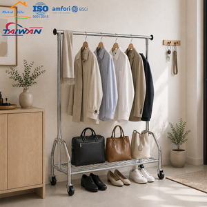 Made in Taiwan Heavy Duty Rolling Garment Rack with Bottom <b>Wire</b> <b>Shelf</b> and Wheels for Retail Store - Product Image 4