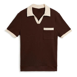 Vente en gros de vêtements en tricot pour hommes, logo personnalisé, doux, 100% coton, poche côtelée, col en V, manches courtes, haute qualité, été - Product Image 1