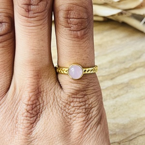 Modern Style Boho <b>Braided</b> Ring Dainty Brass Jewelry For Women 18k Gold Plated Rose Quartz Minimalist Ring For Wholesale/OEM/ODM - Product Image 5