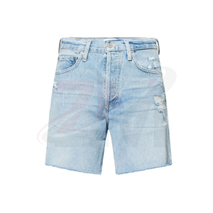 Shorts de Mezclilla Azul Claro para Mujer, Cintura Media, Corte Regular, Dobladillo Deshilachado, Estilo Casual de Verano con Detalles de Agujeros - Product Image 5