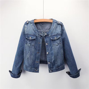 New Style Women's Regular <b>Denim</b> <b>Jacket</b> Crew Neck Long Sleeve Classic Style <b>Vintage</b> <b>Denim</b> <b>Jacket</b> For Ladies - Product Image 3