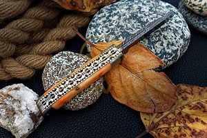 Handmade Stainless Double Blade Damascus Drop Point Folding Pocket <b>Knife</b> <b>Bone</b> <b>Handle</b> DIY OEM EDC Hunting Camping Outdoor <b>Knife</b> - Product Image 4
