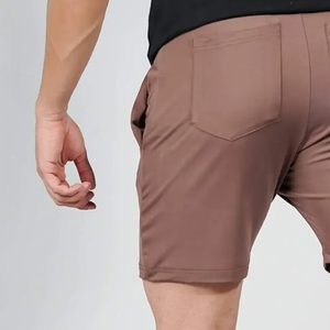 Men's <b>Black</b> Solid Quick Dry Breathable Sport Shorts Elastic Waist Knee Length Nonwoven Polyester Front Logo Drawstring Closure - Product Image 2