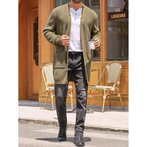 2025 hommes décontracté câble tricot col en V Cardigan pull ouvert devant côtelé Long hiver pull broderie bouton ODM pour l'automne - Product Image 4