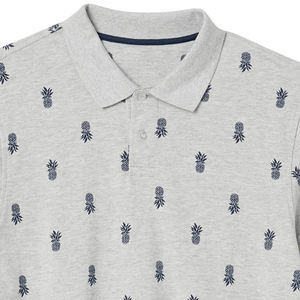 Polo pour homme gris à manches courtes, imprimé ananas, en coton Oxford, coupe classique, boutonné, décontracté - Product Image 4