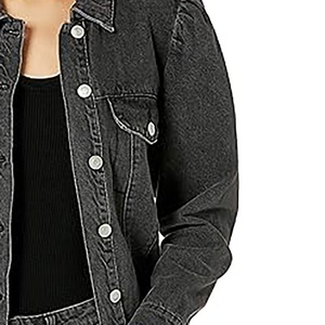 Hermosa chaqueta vaquera de gran tamaño gris negro para mujer, prendas de vestir informales de otoño con abrigo largo con botones, procesamiento sin procesar - Product Image 3