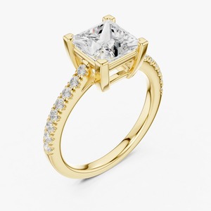 Bague de fiançailles en diamant de laboratoire taille princesse 2,00 carats, or jaune 9K, pavé, vente en gros, bijoux fins OEM - Product Image 6