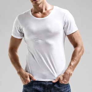 Camiseta de Hombre Azul Claro, Corte Ajustado, Manga Corta, Cuello Redondo, Secado Rápido, Tejido de Poliéster, Color Sólido, Casual, OEM ODM - Product Image 3
