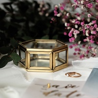 Caja Organizadora de Joyas de Metal y Vidrio con Forma de Mini Hexágono, Personalizable, para Anillos de Boda, Regalos y Decoración del Hogar, Venta al Por Mayor