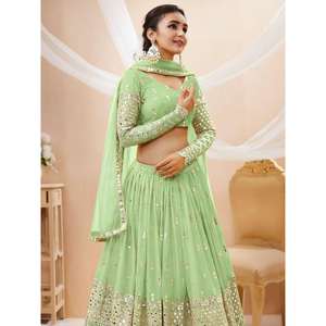 Incroyable Pista Vert Paillettes Georgette Réception Porter Lehenga Choli - Product Image 3