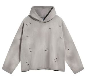 Oversized Hooded Sweatshirt <b>Men</b> Gray Knitted Cotton Regular Sleeve Solid Color Autumn Wear Casual Style - Product Image 2