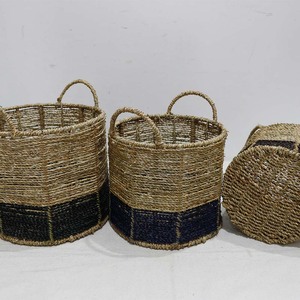 Panier de rangement rond en jonc de mer tressé à la main avec poignées pour cuisine, salle de bain, salon - Product Image 3