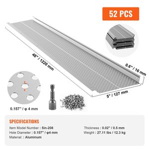 Protezione per grondaie in alluminio fai-da-te da 5 pollici con filtro antifoglie, 52 pezzi, lunghezza totale 208 piedi, diametro foro 0,157 piedi, per coperture e prese d'aria - Product Image 4