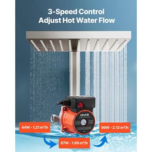 Sistema de bomba de recirculación de agua caliente 10 GPM Circulación instantánea Control de 3 velocidades 0,13 HP 110-120V NPT 3/4 NPT 1/2 Adaptador de agua - Product Image 3