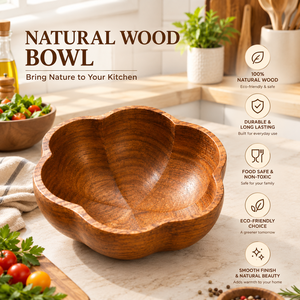 Tazón para Servir Ensaladas Ecológico de Madera Natural con Forma de Flor para Fiestas - Product Image 2