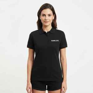 เสื้อโปโลผ้าฝ้ายปิเก้สีดำสำหรับผู้หญิง แขนสั้น สวมใส่สบาย ระบายอากาศได้ดี พิมพ์ลายตัวอักษรด้านหน้า - Product Image 5
