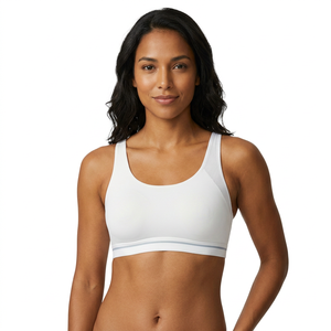 Soutien-gorge de sport pour femme, maintien moyen, bretelles, yoga, blanc uni, tissu extensible respirant - Product Image 4