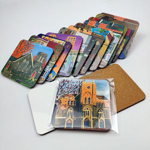 Custom Classic 3mm/5mm MDF Sublimation Wood Drink <b>Coaster</b> Blanks <b>Cork</b> Back Rectangle Shape Reusable Heat Transfer Pads 90-100mm - Product Image 4