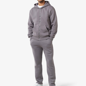 Ensemble de survêtement 2-en-1 en molleton de coton respirant pour homme, coupe régulière, avec sweat à capuche zippé oversize et pantalon de survêtement, personnalisable avec logo - Product Image 1