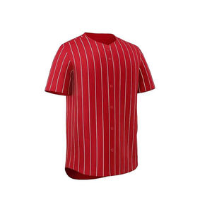 เสื้อเบสบอลลายทางสีแดงผู้ชายแขนสั้นติดกระดุมชุดทีม - Product Image 4
