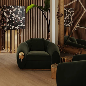 Juego de Sofás Seccionales Curvos Modernos de Lujo, Estructura de Madera de Caoba, Tapizados en Terciopelo, Muebles para Sala de Estar y Villa, Indonesia - Product Image 2