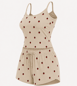 Women Casual Sleeveless 2 Piece Breathable 100% Polyester Summer Spring Daily Wear <b>Pajamas</b> Set Shorts Above Knee - Product Image 3