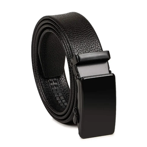 Cinturón Formal de Cuero Genuino Negro con Hebilla Rectangular para Hombre, Diseño de Color Sólido - Product Image 3