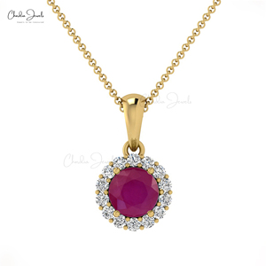 Offre Spéciale 2026 – Pendentif Halo en Rubis Naturel de Birmanie 4mm avec Accent Diamant en Or Fin 14k de Chordia Jewels - Product Image 4