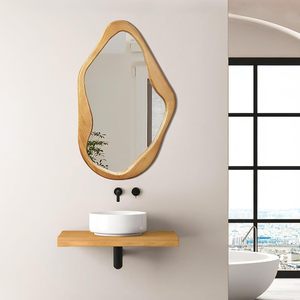 Modern Irregular/Organic Shape Solid Wood <b>Mirror</b> Glass Framed 4mm Thick Decorative Wall <b>Mirror</b> for <b>Bathroom</b> Bedroom Living Room - Product Image 1