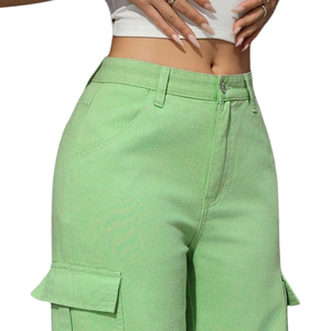 Pantalones Cargo de Mezclilla para Mujer, Pierna Ancha, Cintura Alta, Bolsillos Utilitarios, Corte Recto Informal, Jeans de Algodón, Moda Urbana - Product Image 4