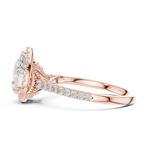 Bague de fiançailles élégante en acier inoxydable Art Déco avec halo de pierres, moissanite taille poire et pierres latérales, finition or rose pour femme - Product Image 2