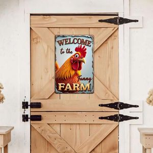 Letrero de metal rústico divertido de granja, bienvenido a la granja de pollos, regalos y decoración de gallos para el hogar, letrero de pared de madera para gallinero - Product Image 4