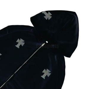 Custom Color Winter Hooded Casual Solid Streetwear Men's Fashion Rhinestone Tracksuit Breathable Lightweight Drawstring Closure - Product Image 5