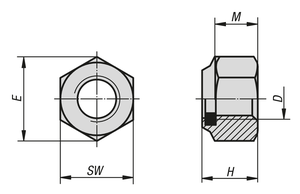 Écrou hexagonal K1147 avec élément de serrage, haute forme DIN982, M05, SW=8, acier 8 galvanisé, composant : polyamide - Product Image 3