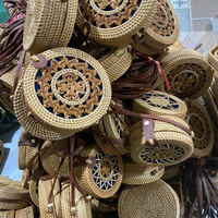 Tas Selempang Rotan Anyaman Tangan Musim Panas, Hias Manik-Manik, Ritsleting, Rantai, Gaya Boho Alami, Ramah Lingkungan, Cocok untuk Liburan, Grosir
