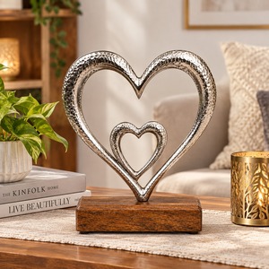 Objeto Decorativo de Metal con Doble Corazón sobre Base de Madera, Decoración Moderna para el Hogar, para Mesa, Exhibición del Día de San Valentín - Product Image 2
