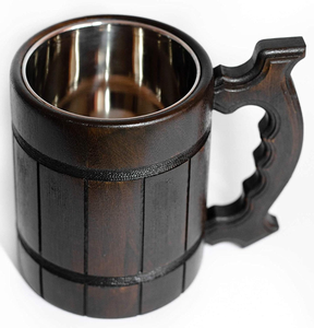 Handmade Wooden Beer <b>Mug</b> Wood Stainless Steel Cup Gift Natural Wood Retro Beige Metal Flask Beer Barrel <b>Mug</b> - Product Image 1