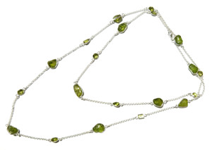 KGN SILVER JEWELLERY HOUSE Natural Peridot Gemstone <b>Long</b> Snake Chain Charm <b>Necklace</b> Solid Sterling Silver Handmade Bohemian - Product Image 3