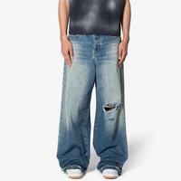 Jean droit vintage en coton pour homme, nouvelle collection, vente en gros, style hip-hop, rivets personnalisés, délavé, coupe slim, déchiré