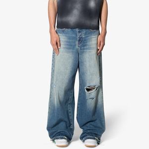 Vaqueros rectos vintage de algodón para hombre, nueva llegada, venta al por mayor, diseño de marca de moda, personalizados, desgastados, lavados, rasgados, holgados, estilo rave. - Product Image 2