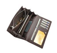 [Meilleures ventes] Portefeuille long tout-en-un en cuir véritable Castello avec logo embossé, poche pour téléphone, doublure en polyester