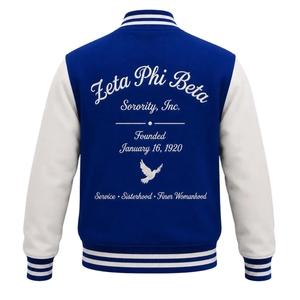 Zeta Phi Beta Sorority Embroidery Men's Casual <b>Nylon</b> Winter Bomber Jacket | ZPB Soror Embroidered Canvas Stand Collar Front - Product Image 3