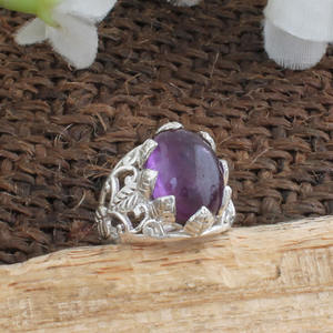 Bague en Améthyste Naturelle, Argent Sterling 925, Pierre Précieuse Ovale Violette, Pierre de Naissance de Février, Bijou Cadeau de Mariage pour Femme, Vente en Gros - Product Image 3