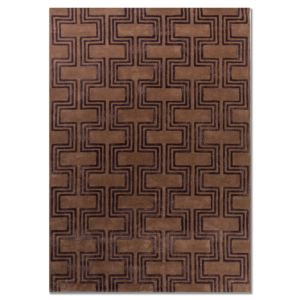 พรมขนสัตว์สีน้ำตาลและผ้าไหมคุณภาพสูง นุ่มสบาย ดีไซน์ทันสมัย ลายเรขาคณิต แบบตัดปอย ผลิตด้วยมือ ผลิตจำนวนมาก - Product Image 1