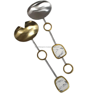 Latest Design Silver & Gold Finish Stainless Steel Salad <b>Spoon</b> And Fork Salad Server Set With Fancy Handles <b>Table</b> Decor - Product Image 1