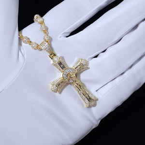<b>Silver</b> Moissanite Jesus <b>Crucifix</b> Baguette Cross Pendant Yellow Tone Hip Hop Statement Necklace Luxury Jewelry jesus cross neckla - Product Image 5